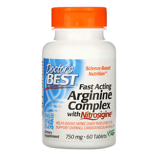 Doctor's Best, Complexo de Arginina de Ação Rápida com Nitrosigina, 750 mg, 60 Comprimidos