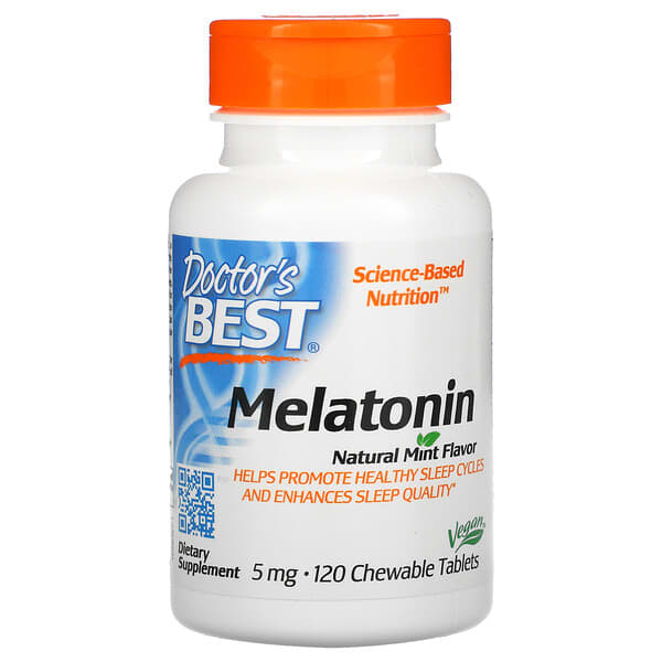 Doctor's Best‏, מלטונין, מנטה טבעית, 5 מ״ג, 120 טבליות לעיסות