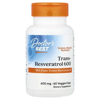 Doctor's Best, Trans-resveratrol de alta potencia 600, 600 mg, 60 cápsulas vegetales