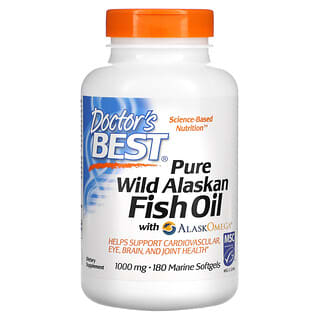 Doctor's Best, Pure Wild Alaskan Fish Oil with AlaskOmega, reines wildes Alaska-Fischöl mit AlaskOmega, 1.000 mg, 180 marine Weichkapsels