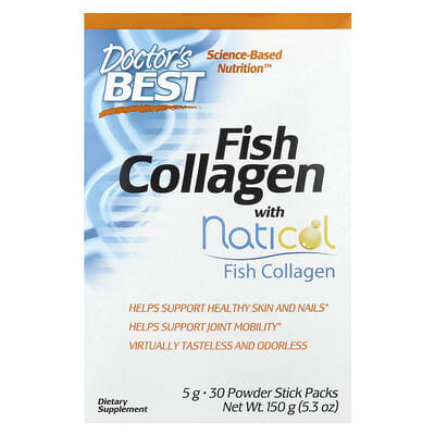 Doctor's Best, Fish Collagen with Naticol, 5 g, 30 Strips, 5.3 oz (150 g)