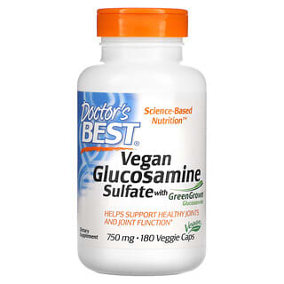 Doctor's Best, веганский глюкозамин сульфат с глюкозамином GreenGrown, 750 мг, 180 вегетарианских капсул