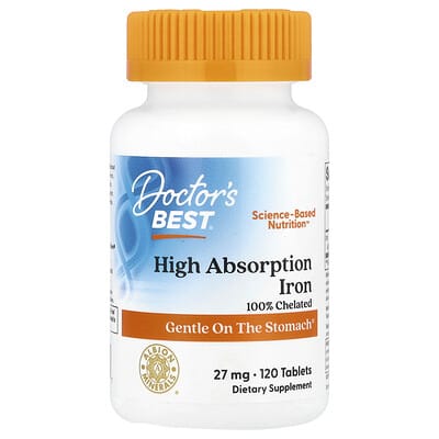 Doctor's Best, Highly Absorbable Iron Nutritional Tablets with Ferrochel®, 27 mg, 120 Tablets