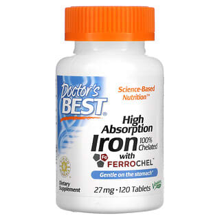 Doctor's Best, легкоусвояемое железо с Ferrochel, 27 мг, 120 таблеток