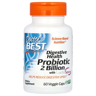 Doctor's Best, Digestive Health, пробиотик для пищеварительной системы, 2 млрд КОЕ, с LactoSpore, 60 растительных капсул