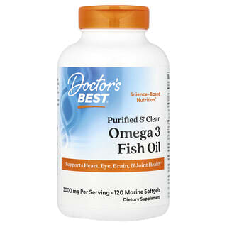 Doctor's Best, Aceite de pescado con omega-3 purificado y transparente, 2000 mg, 120 cápsulas blandas marinas (1000 mg por cápsula blanda)