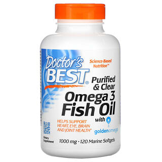 Doctor's Best, Purified & Clear Omega 3 Fish Oil with Goldenomega, gereinigtes und klares Omega-3-Fischöl mit Goldenomega, 1.000 mg, 120 marine Weichkapseln