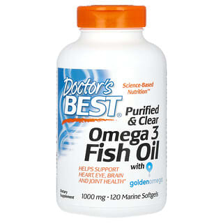 Doctor's Best, Purified & Clear Omega 3 Fish Oil with Goldenomega, 2,000 mg, 120 Marine Softgels (1,000 mg per Softgel)