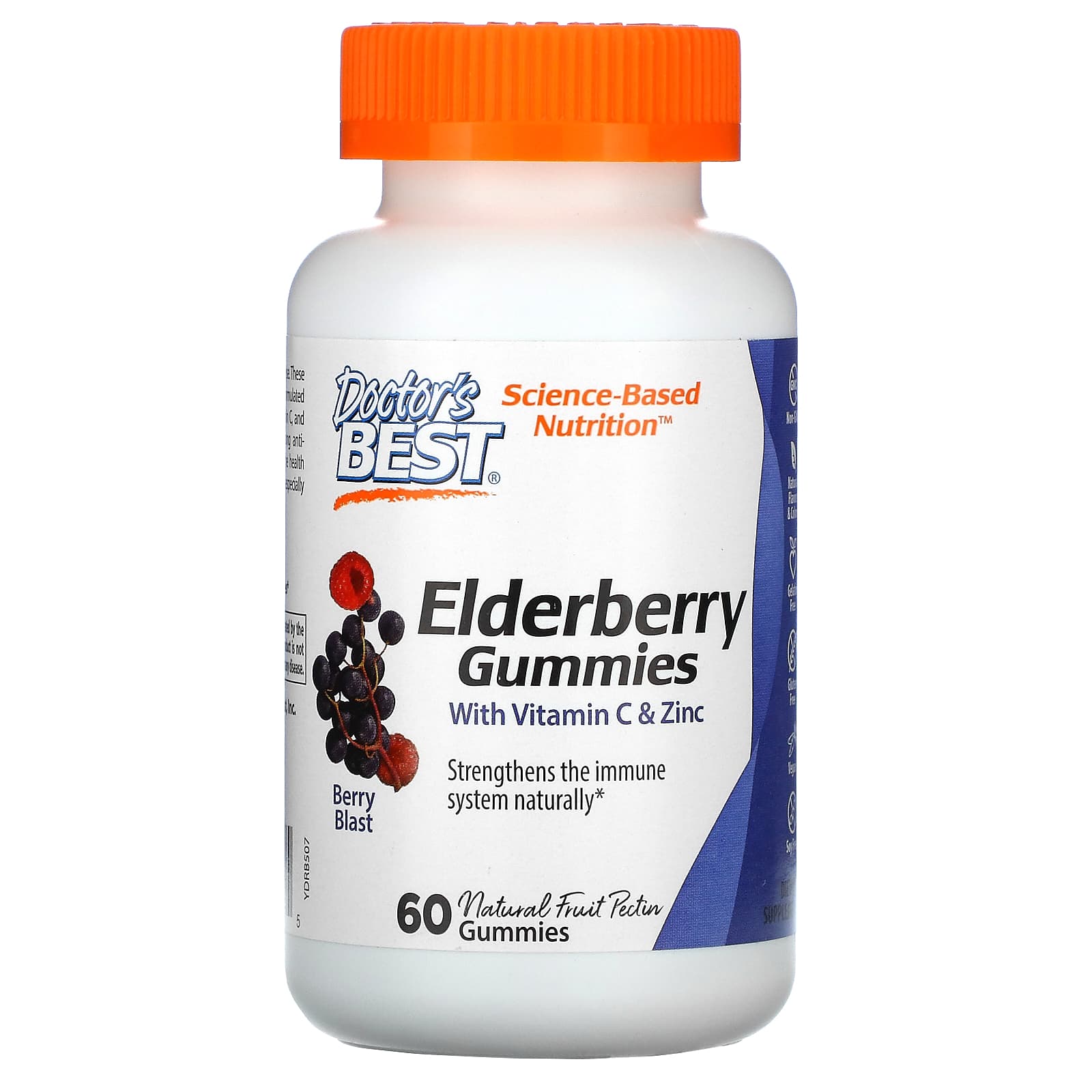 Doctor's Best, Elderberry Gummies with Vitamin C & Zinc, Berry Blast