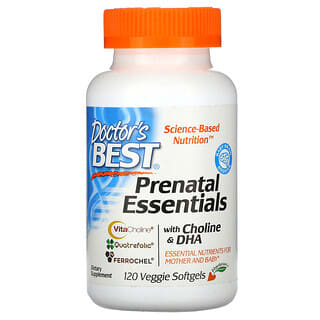 Doctor's Best, Suplementos básicos prenatales con colina y DHA, 120 cápsulas blandas vegetales