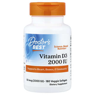 Doctor's Best, Vitamine D3, 50 µg (2000 UI), 180 capsules à enveloppe molle végétariennes