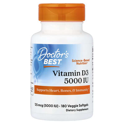 Doctor's Best, Vitamin D3, 125 mcg (5,000 IU), 180 vegetarian capsules