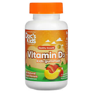 Doctor's Best, Doc's Kids, Gomitas de vitamina D3 para niños, Sabores naturales a frutas, 25 mcg (1000 UI), 60 gomitas de pectina frutal natural