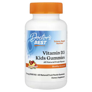 Doctor's Best, Doc's Kids, Vitamin D3 Çocuk Sakızları, Tamamen Doğal Meyve, 25 mcg (1.000 IU), 60 Doğal Meyve Pektin Sakızları