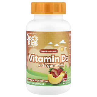 Doctor's Best, Doc's Kids, Gommes à la vitamine D3 pour les enfants, Fruits 100 % naturels, 25 µg (1000 UI), 60 gommes à la pectine de fruits naturelle