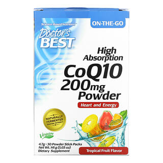 Doctor's Best, CoQ10 en polvo de alta absorción, Frutas tropicales, 200 mg, 30 sobres en barra, 4,7 g cada uno