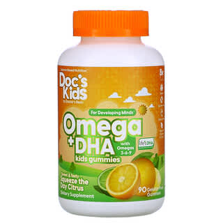 Doctor's Best, Doc's Kids, Omega + DHA Kids Gummies, Citrus, 90 Gelatin-Free Gummies