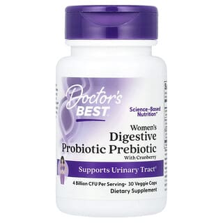 Doctor's Best, Prebiótico Probiótico Digestivo para Mulheres com Cranberry, 4 Bilhões de UFCs, 30 Cápsulas Vegetais