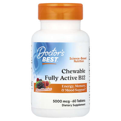 Doctor's Best, Fully Active B12 Chewable Tablets, Assorted Berry Flavor, 5,000 mcg, 60 Tablets