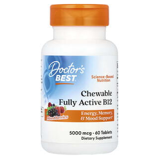 Doctor's Best, Vitamina B12 completamente activa masticable, Bayas mixtas, 5000 mcg, 60 comprimidos