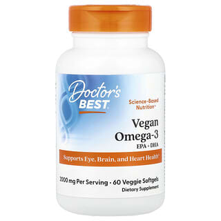 Doctor's Best, Oméga-3 vegan, EPA+DHA, 2000 mg, 60 capsules végétariennes à enveloppe molle (1000 mg par capsule à enveloppe molle)