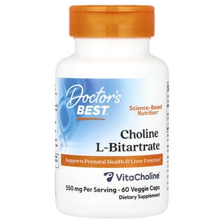 Doctor's Best, Choline L-Bitartrate, Cholin-L-Bitartrat, 550 mg, 60 pflanzliche Kapseln (275 mg pro Kapsel)