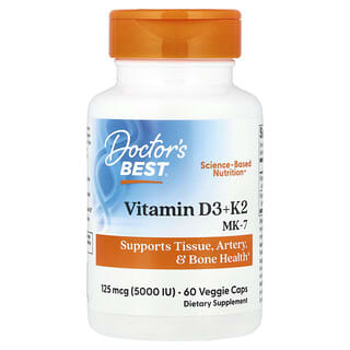 Doctor's Best, Vitamina D3 e K2, MK-7, 60 capsule vegetali