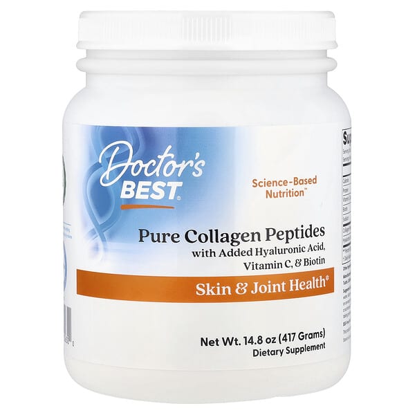 Doctor's Best, 퓨어 콜라겐 펩타이드, 히알루론산, 비타민C, 비오틴이 첨가, 417g(14.8oz)