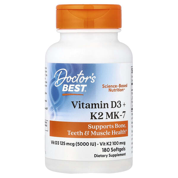 Vitamin D3 + K2 MK-7, 180 Softgels