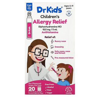 DrKids, Alívio de Alergias para Crianças, 6 a 11 Anos, Frascos de Frutos Silvestres, 20 Frascos de Uso Único, 5 ml (0,17 fl oz) Cada