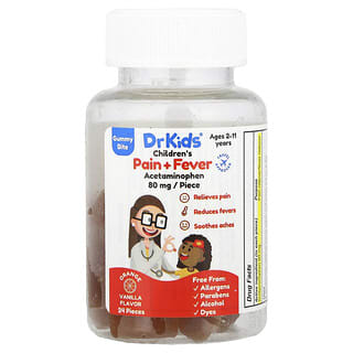 DrKids, Gomitas para niños Pain + Fever, De 2 a 11 años, Naranja y vainilla, 24 gomitas