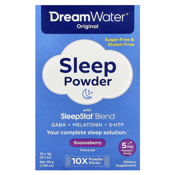 Dream Water, Original Sleep Powder with SleepStat™ Blend, Snoozeberry, 10 Stick Packs, 0.1 oz (3 g) Each