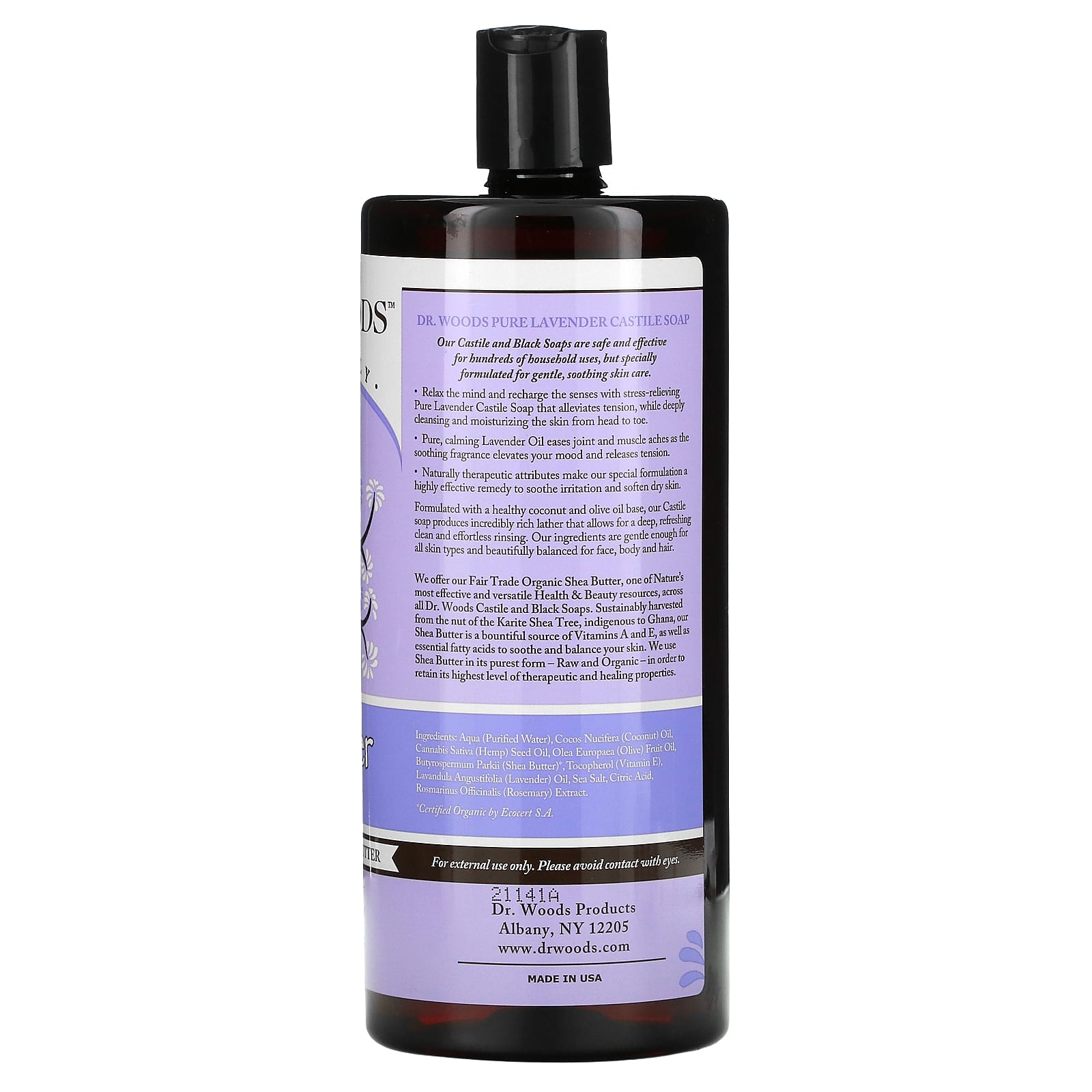 Dr. Woods, Lavender Castile Soap with Fair Trade Shea Butter, 32 fl oz (946 ml) Image 3