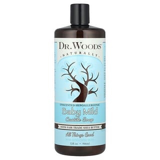 Dr. Woods, Doux pour les Bébés, Savon de Castille avec du Beurre de Karité Issu du Commerce Équitable, Sans Parfum, 32 fl oz (946 ml)