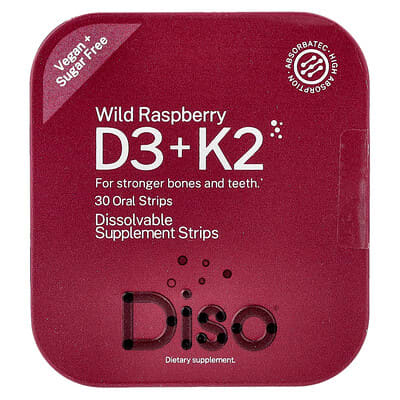 Diso, Vitamin D3 + K2, Wild Raspberry Flavor, 30 Oral Masks