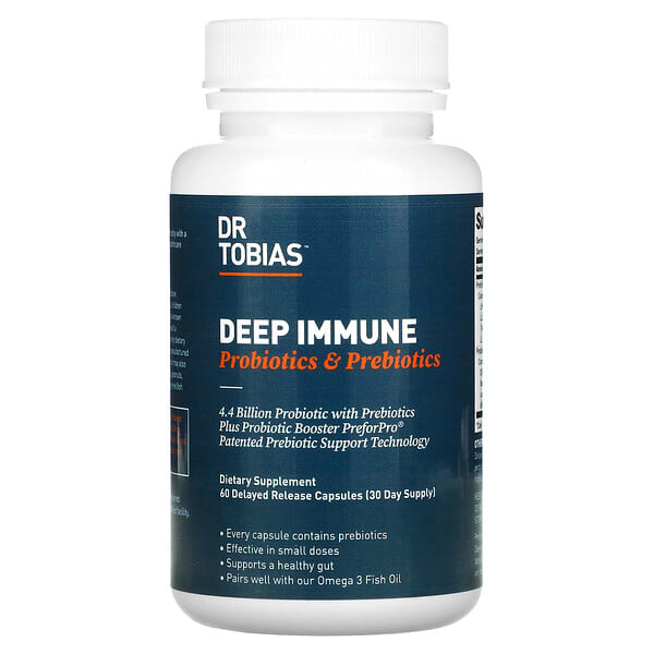 Dr. Tobias, Deep Immune（ディープイミューン）、プロバイオティクス＆プレバイオティクス、遅延放出性カプセル60粒