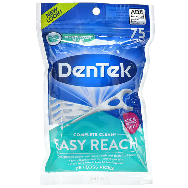 DenTek, Complete Clean，易觸及牙線棒，漱口水味，75 支