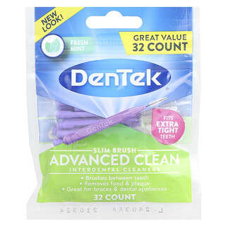 DenTek, Slim Brush Interdental Cleaners, Advanced Clean, Interdentalreiniger mit schlanker Bürste, fortschrittliche Reinigung, frische Minze, 32 Stück