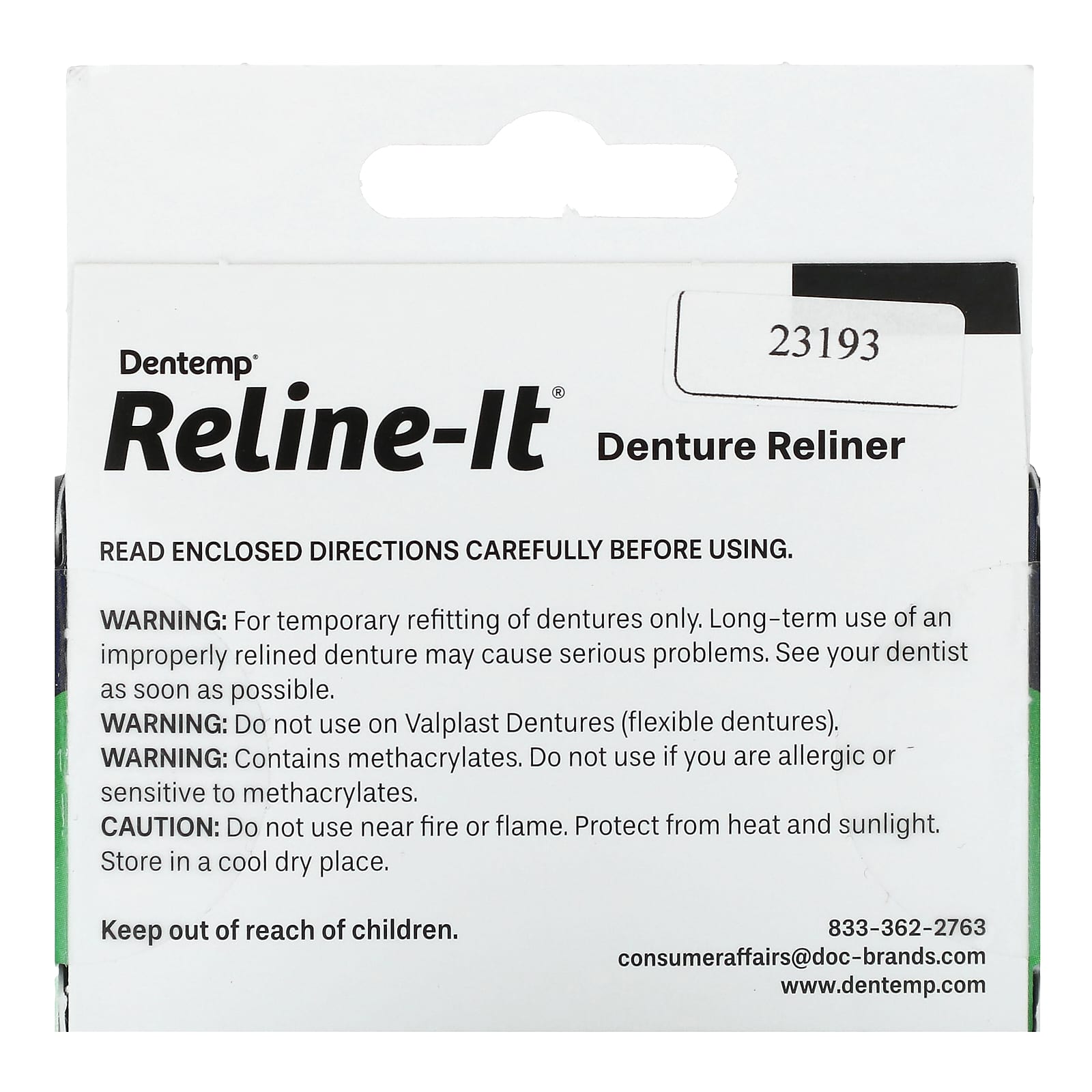 Dentemp, RelineIt, Denture Reliner, 2 Relines