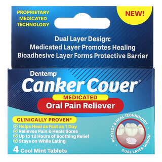 Dentemp, Cobertura para Canker, Analgésico Oral Medicado, 4 Comprimidos de Hortelã Refrescante