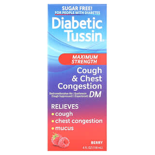 Diabetic Tussin, Cough & Chest Congestion, средство от кашля и заложенности носа, максимальная сила действия, ягодный вкус, 118 мл (4 жидк. унции)