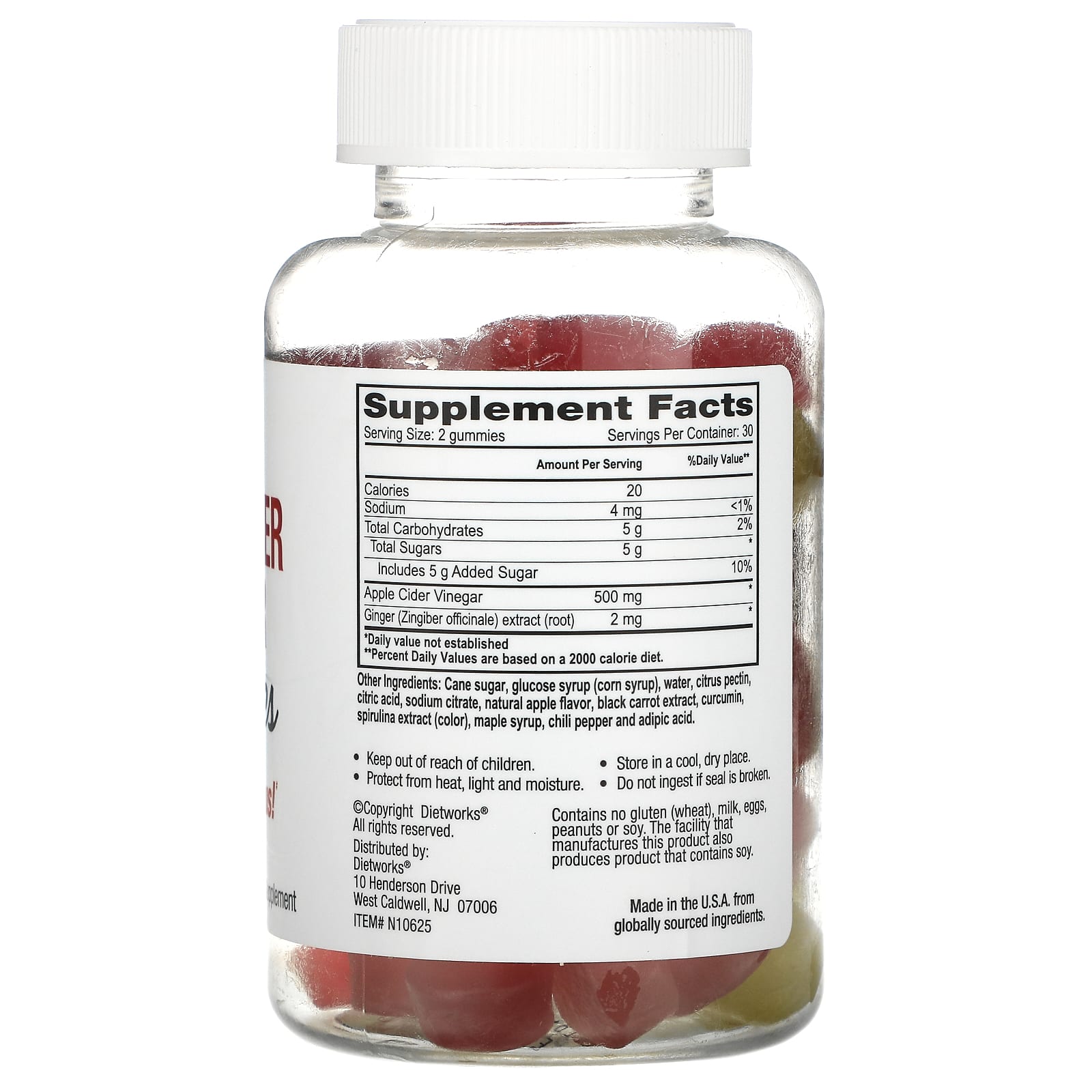 DietWorks, Apple Cider Vinegar Gummies, Apple Flavor, 60 Gummies