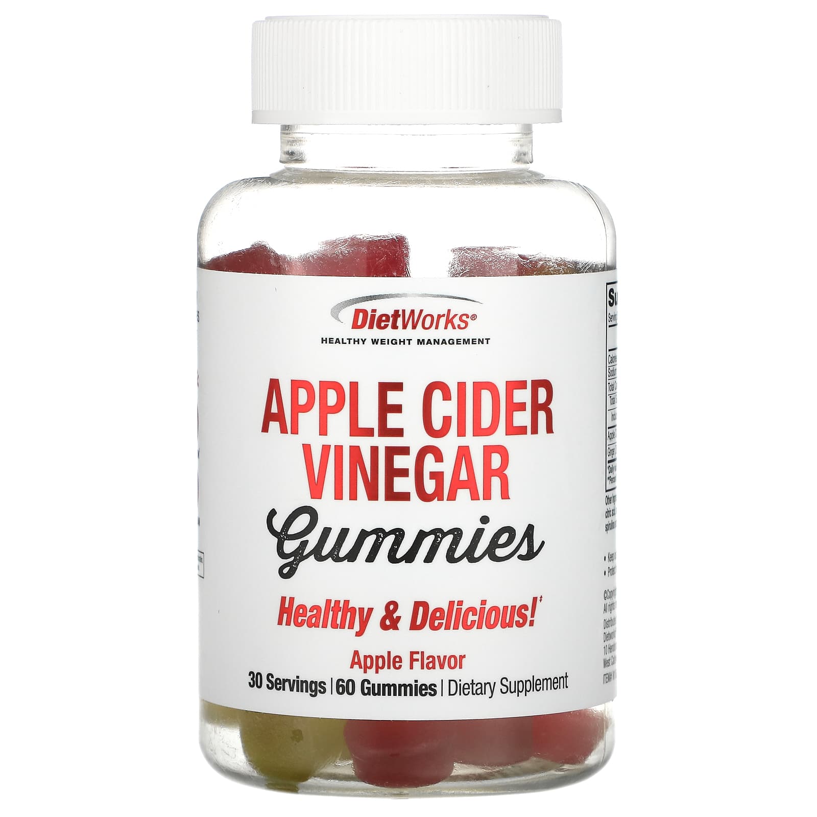 DietWorks, Apple Cider Vinegar Gummies, Apple Flavor, 60 Gummies