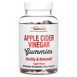 DietWorks, Жевательные мармеладки с яблочным уксусом, яблочный вкус, 60 жевательных таблеток