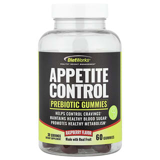 DietWorks, Appetite Control, Prebiotic Gummies, Raspberry , 60 Gummies