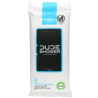 Dude Products, مناديل مبللة للاستحمام ، للاستخدام أثناء التنقل ، خالية من العطور ، 8 مناديل مبللة للجسم