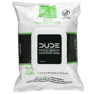 Dude Products, مناديل مبللة لتنشيط الوجه والجسم ، 30 منديل مبلل