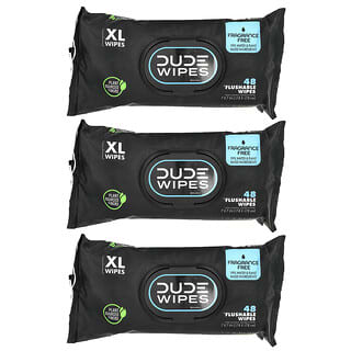 Dude Products, Flushable Wipes, XL, Fragrance Free , 3 Pack, 48 Wipes Each