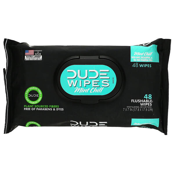 Dude Products, Lenços umedecidos que podem ser lavados, Hortelã-frio, 48 Lenços umedecidos