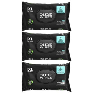Dude Products, Flushable Wipes, XL, Mint Chill, 3 Pack, 48 Wipes Each
